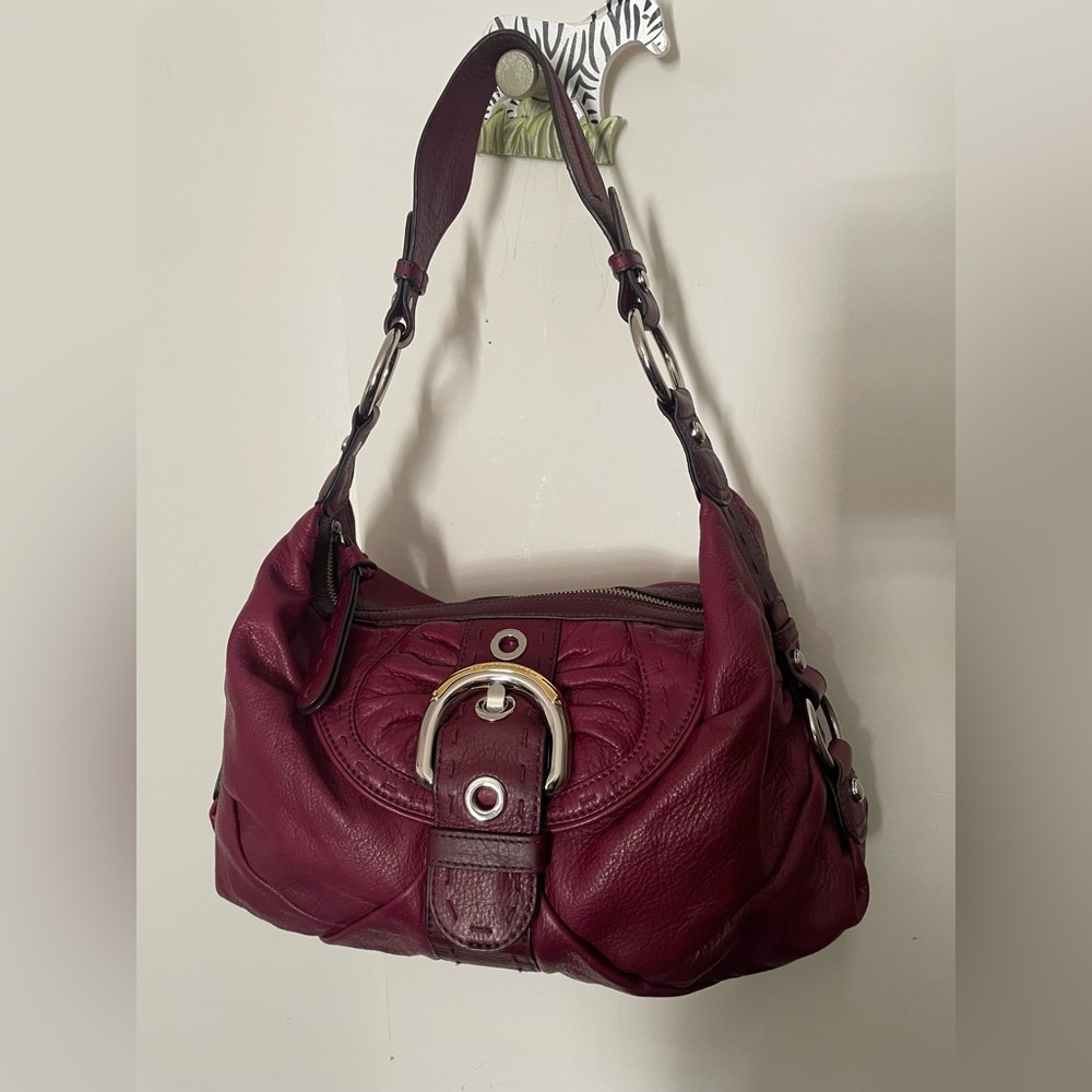 B. Makowsky Burgundy Shoulder Bag with Mixed Metals Hardware